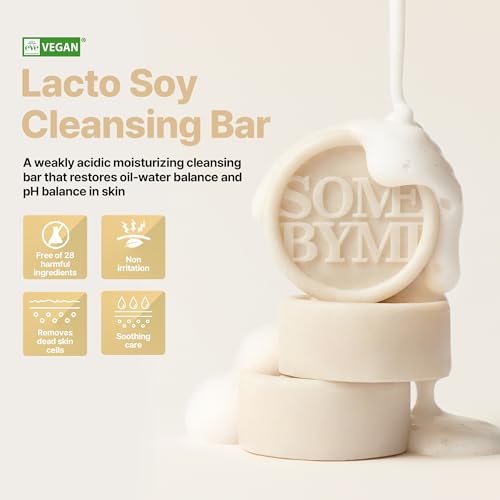SOME BY MI Lacto Soy Low pH Morning Cleansing Bar ? 3.17oz, 90g - Korean Vegan Bar Soap with Blackhead & Oil Control ? Enriched with Soy Protein & Probiotics to Support Skin Barrier ? Korean Skin Care