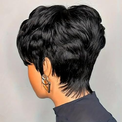 Natural Black Pixie Cut Wig Human Hair for Black Women - Glueless Short Layered Style