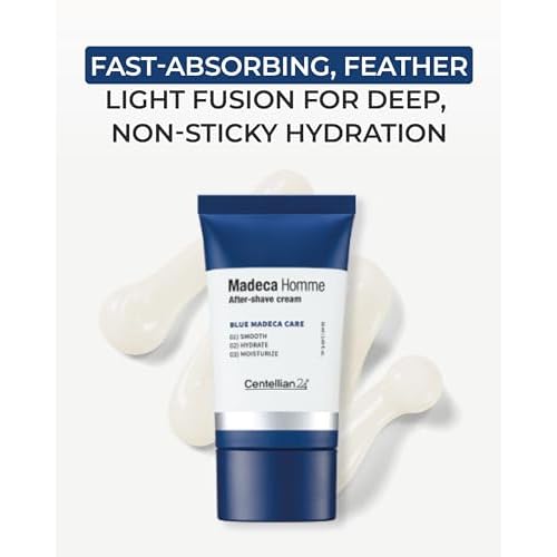 CENTELLIAN 24 Homme Aftershave Cream (1.7fl oz) - Soothing, Moisturizing & Cooling Post Shave Gel Balm. Korean Skin Care Sensitive Skin. TECA, Centella Asiatica CICA, Peppermint & Heartleaf