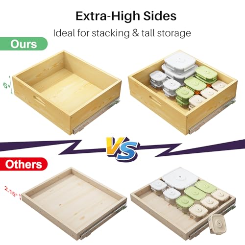 15-Inch Wide Pull Out Cabinet Organizer with Soft Close Drawers - Heavy Duty Solid Wood Shelves