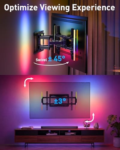 PERLESMITH Full Motion TV Wall Mount 16-Inch Wood Stud Compatible for 37-86 Inch TVs with LED Light