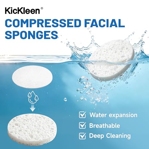 Kickleen 320-Count White Compressed Facial Sponges – 100% Cellulose, Reusable & Travel Friendly