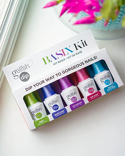 Dip Basix Kit for Nails - 5 Piece Set with Prep, Base, Activator, Top Coat & Brush Restorer - Odor-Free, No UV/LED Lamp Needed for Salon-Quality at Home