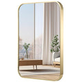 JENBELY 30x36 Inch Gold Bathroom Mirror Brushed Brass Rectangular with Rounded Corners - Light Gold