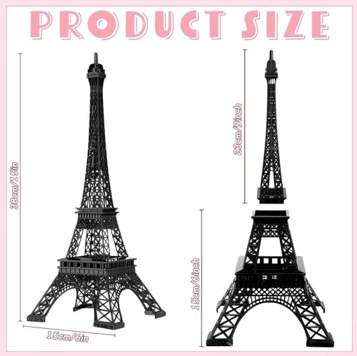Therwen 15-Inch Black Eiffel Tower Centerpieces - Pack of 12 Decorative Metal Figurines