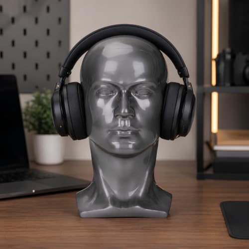Gray Mannequin Head for Wigs Hats Glasses - 13.7” PVC Wig Stand for Salon or Home Use - Silver Gray Variation