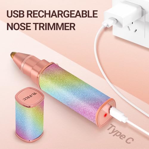 Facial Hair Removal for Women: 2-in-1 Rechargeable Nose Hair & Eyebrow Trimmer, Face Shaver with Built-in LED Light for Removing Chin, Upper and Lower Lip Area Peach Fuzz