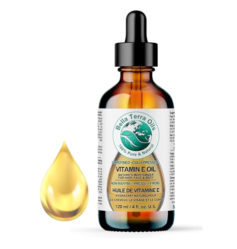 Bella Terra Oils Natural Vitamin E Oil 4oz - Wheat Germ Derived Face, Body & Hair Treatment