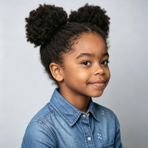 FEIPRO 4 Inch Small Afro Puff Ponytail for Kids - Natural Black Hair Bun Pack of 1