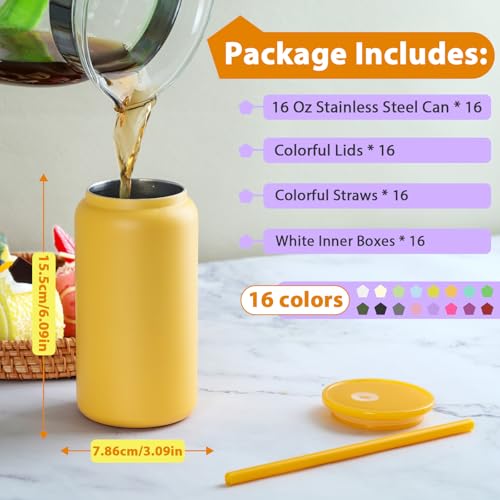 Oaptuza 16oz Stainless Steel Can Tumblers Set with Lids & Straws – Multi-Color, Insulated Drinkware