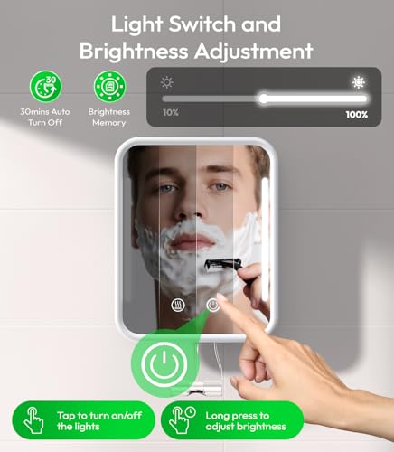 Glowtop White Fogless Shower Mirror with LED Light & Heating for Shaving