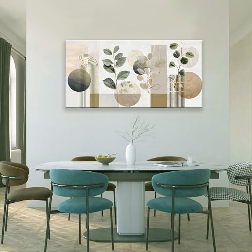 Green and White Boho Wall Art Canvas Set 24x48 Inches Mid Century Geometric