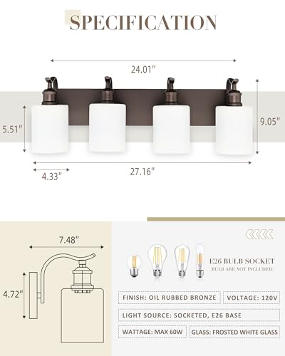 4-Light Bathroom Vanity Light Fixture with Frosted Glass Shades - Oil Rubbed Bronze Variation 2 / 4 Light