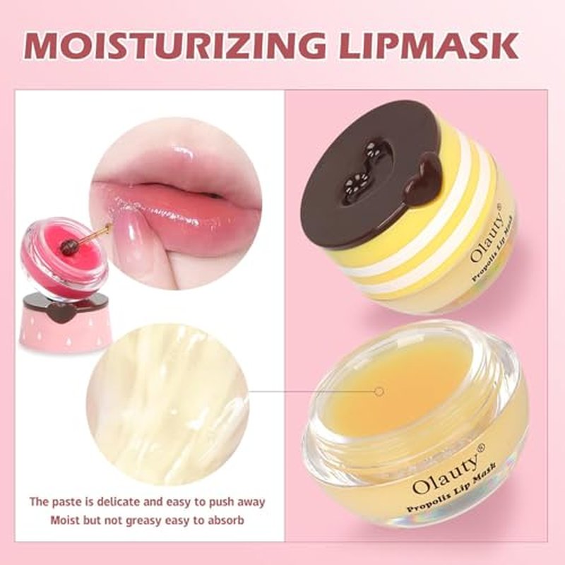 9 PCS Bee Lip Balm Lip Mask Honey Pot, Honey Strawberry Watermelon Moisturizing Lip Balm Bulk with Stick, Lip Sleeping Mask Propolis Hydrating Prevent Dry & Cracked Lips, Reduce Lip Lines (9 PCS)
