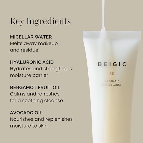 Beigic Aromatic Face Cleanser 4.39 oz - Gentle Vegan Foaming Wash with Hyaluronic Acid & Micellar Water - Sensitive Skin