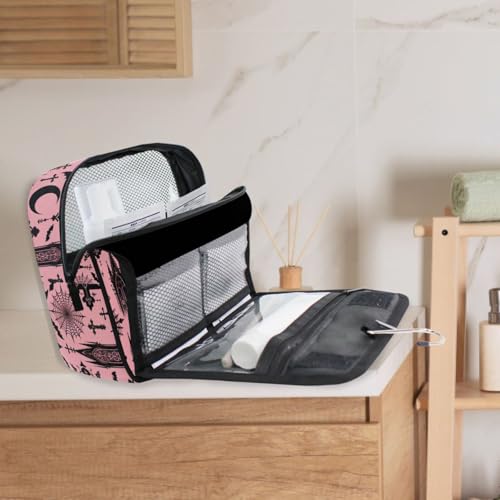 Mnsruu Bats Gothic Moon Hanging Toiletry Bag with Hook - Travel Makeup Organizer