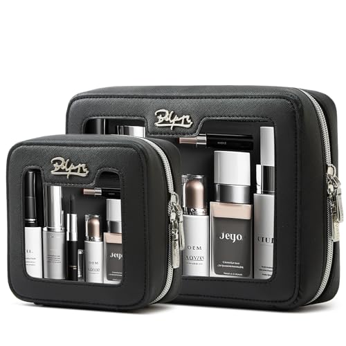 BOYATU Clear Makeup Bag Cosmetic Case: Small Make up Bags for Purse - TSA approved Toiletry Bag for Women - Waterproof Travel Pouch with Zipper - Cute Makeup Organizer Skincare Bag for Car (Black)