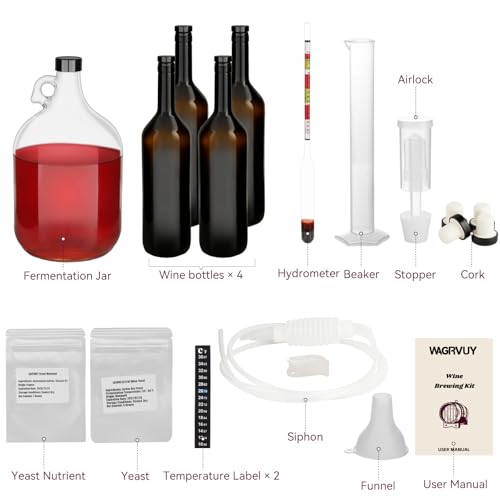 Home Brewing Wine Making Kit - Complete Grape Juice Fermentation Set for Beginners, 1-Gallon Jar & Bottles