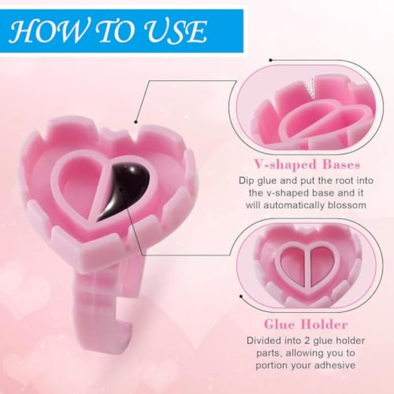 300Pcs Glue Rings£¬Urknall Lash Glue Rings for Eyelash Extensions Lovely Pink Heart Shaped Lash Extension Holder for Eyelash Extensions Nail Art Adjustable Fit for All Finger Sizes