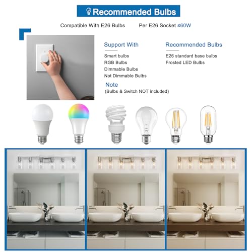 HDASIC Brushed Nickel 6-Light Vanity Light with Clear Glass - 34.25in Bath Fixtures