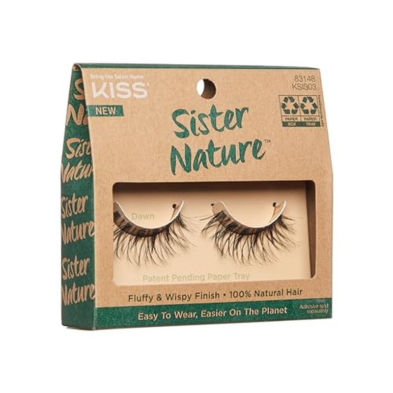 KISS Sister Nature False Eyelashes, 'Dawn', 12 mm, 100% Natural Hair, Recyclable Paper Box, Printed with Soy Ink, Cruelty Free, Vegan, Includes 1 Pair of Reusable Strip Lashes (Pack of 2)