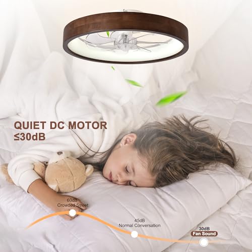 Oaks Aura 20-Inch Dark Wood Modern Flush Mount Ceiling Fan with Lights - Variant SM20-Z