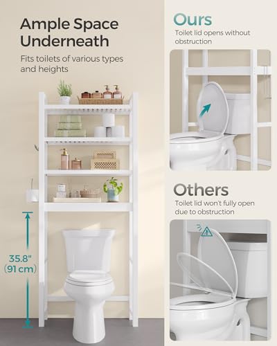SONGMICS 4-Tier Bamboo Over-The-Toilet Storage Shelf - Cloud White, 72.8"H
