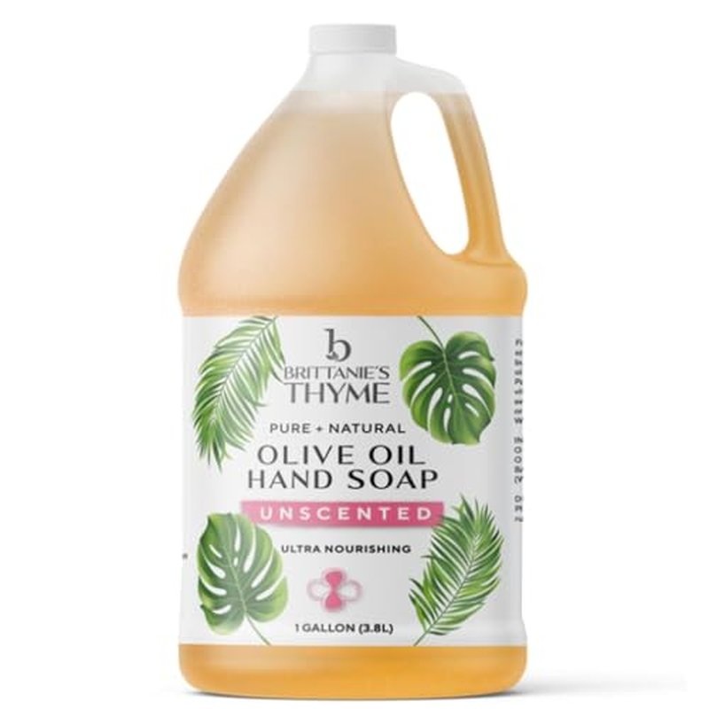 Brittanie's Pure Organic Castile Liquid Olive Oil Soap Refill, Unscented, 1 Gallon | Face, Body Wash, Dishes, Pets & Laundry | Vegan & Gluten Free Non-GMO