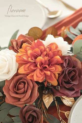 Artificial Eucalyptus Garland 6ft with Flowers Sunset Terracotta Faux Floral Vine for Wedding & Home Decor