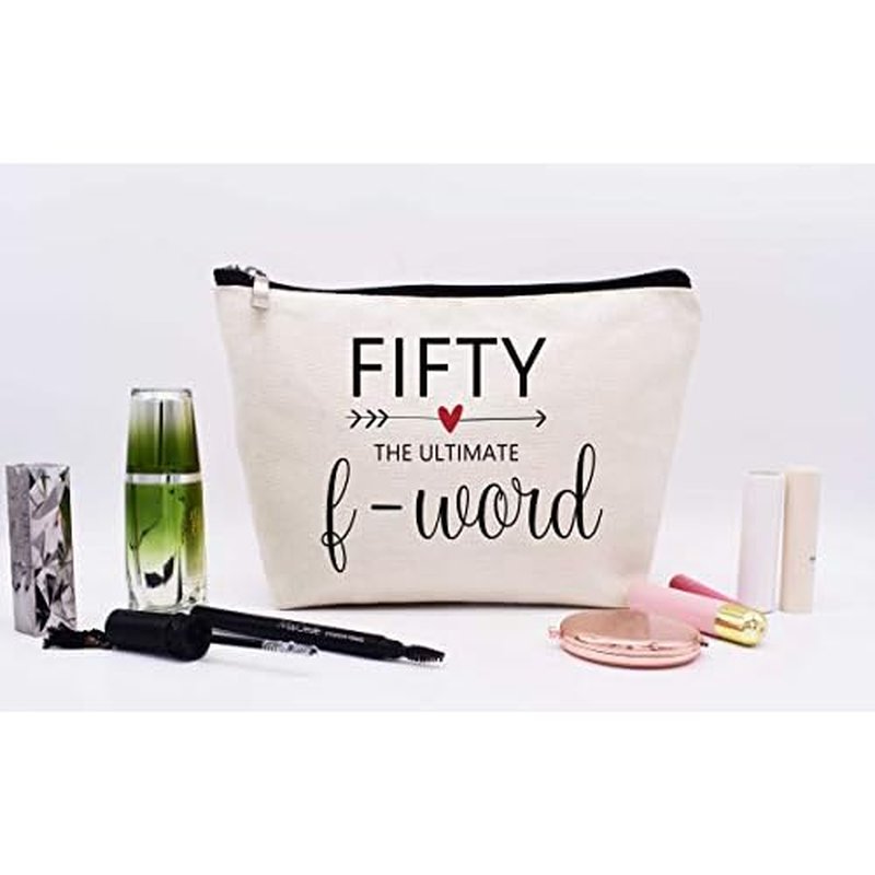 LIBIHUA Makeup Bag Cosmetic Bag Travel Pouch Present?Funny 50th Birthday Gifts for Women Boss Wife Co workers Sisters Bestie Best Friends Fifty Thirty 50 Years Old Present Fifty the ultimate F Word