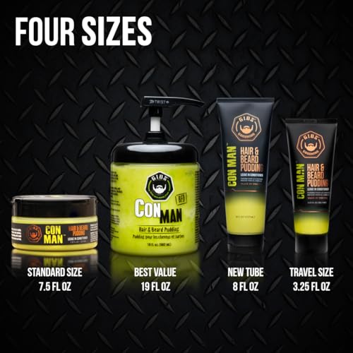 GIBS Con Man Hair & Beard Pudding - Leave In Conditioner - Curl Definer - Moisturizer - 8 oz Squeeze Tube