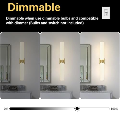 Gold Wall Sconces Set of Two - 22 Inch Modern Vanity Lights with Frosted Glass Shades