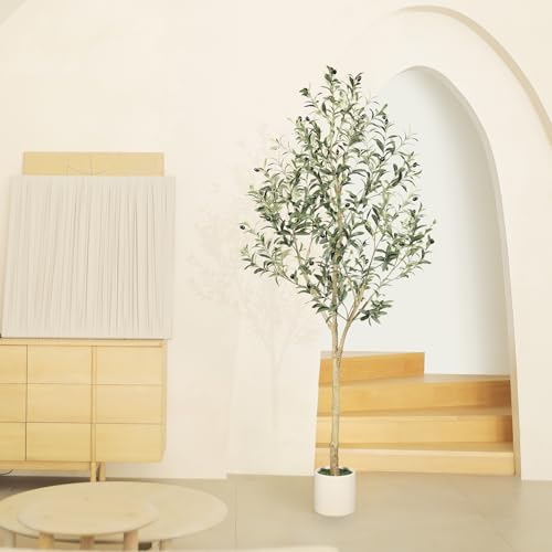 6ft Faux Olive Tree with Sturdy White Planter - Realistic Artificial Indoor Plant