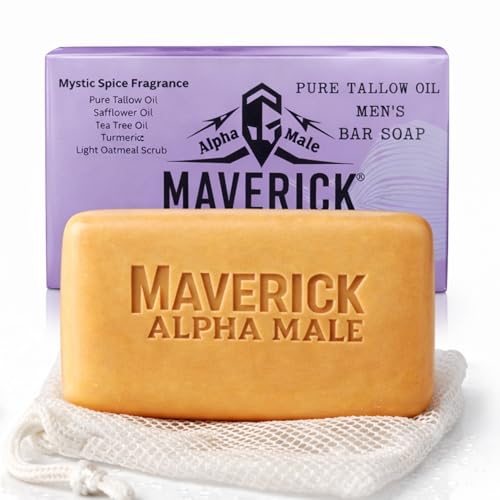 Maverick Alpha Male Soap & Health Brand Mystic Spice Mens Bar Soap ? Natural Soap for Men with Beef Tallow, Tea Tree & Turmeric ? 8oz Extra-Large Exfoliating Bar with Oatmeal & Shea Butter