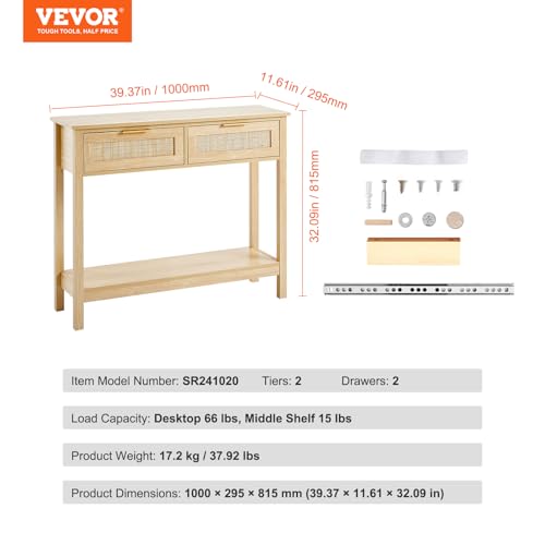 Natural Rattan Console Table with 2 Drawers | Entryway & Sofa Table - 2 Drawers