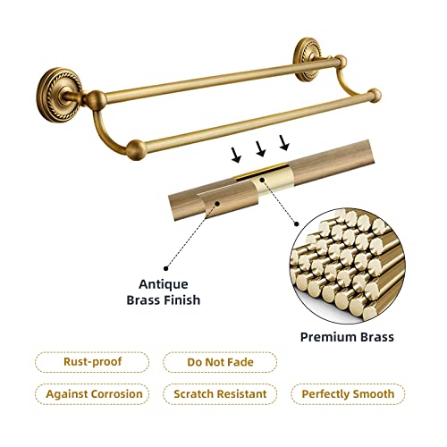 4 Pack Double Antique Brass Bathroom Accessories Set - Wall-Mounted Hardware