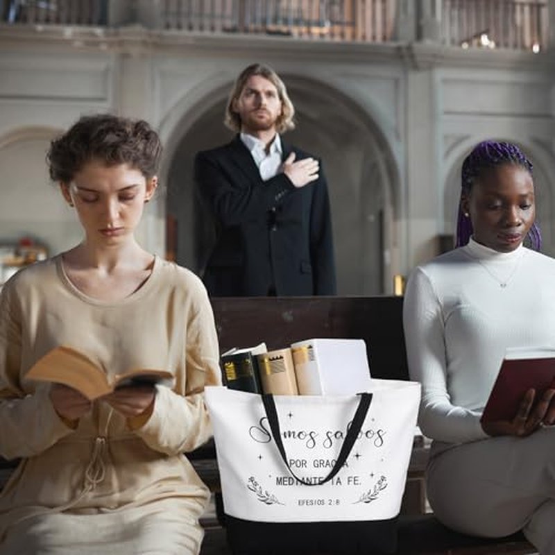 12 Pcs Gifts for Women Canvas Tote Bags with Inspirational Makeup Bags Christian Gifts for Mothers Church Teacher