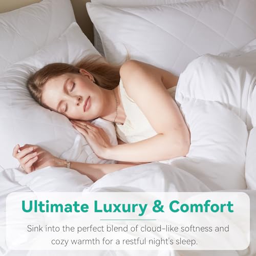 Oversized King Goose Feather Down Fiber Comforter - All-Season Fluffy Duvet with Corner Loops - White