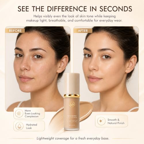 Hydrating 4-in-1 Foundation with SPF 50+ Natural Color - Longwear Waterproof Liquid Makeup 1 Fl Oz