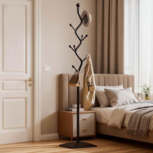 Black 8-Hook Metal Coat Rack Stand - Freestanding 68.8in Modern Organizer