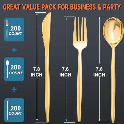 SUT 600-Piece Gold Plastic Cutlery Set Heavy Duty Disposable Utensils for Events