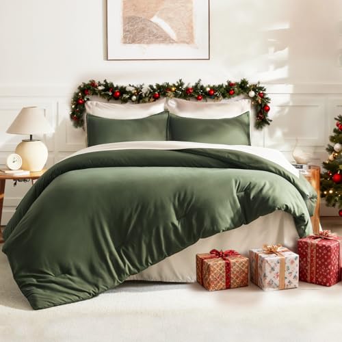 Oversized King Comforter Set - Lightweight Boho Bedding with Pillowcases - Dark Olive Green