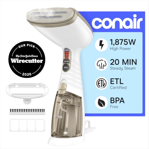 Conair ExtremeSteam Handheld Garment Steamer 1875W with 3 Attachments - White