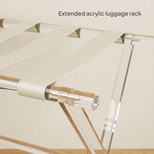 Sumerflos Beige Acrylic Luggage Rack with Leather Straps - Foldable Suitcase Stand for Hotel & Bedroom, Heavy-Duty 50-100 lb