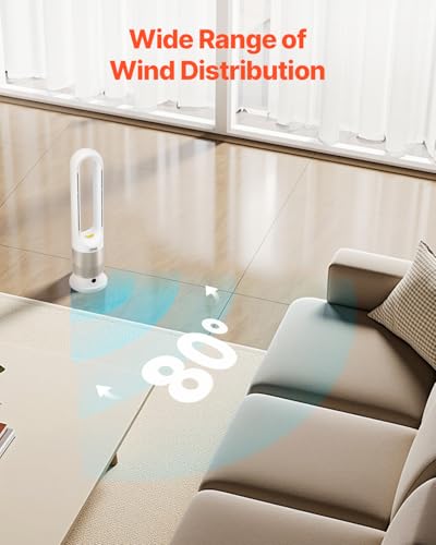 26in Bladeless Tower Fan with Heating & Cooling, 8-Speed Oscillating Floor Fan, Remote Control