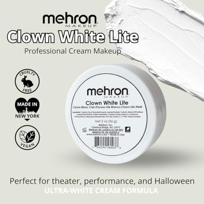 Mehron Makeup Clown White Lite | Professional Face Paint & Body Paint | White Cream Face Paint for Clown Makeup, Stage, Film, Cosplay, Mime, & Halloween 2 oz (56g)