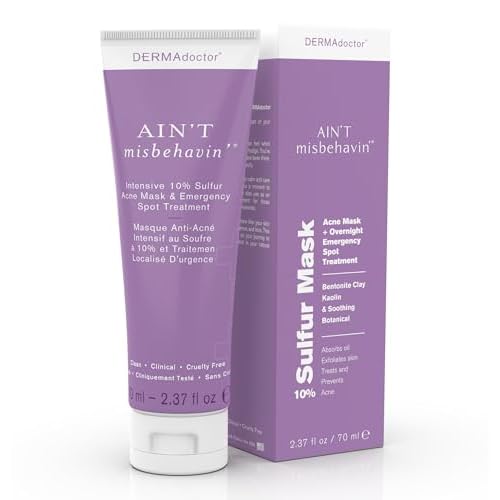 DERMAdoctor Ain¡¯t Misbehavin¡¯ 10% Sulfur Acne Mask, Oil-Absorbing Facial Treatment, 2.3 fl oz