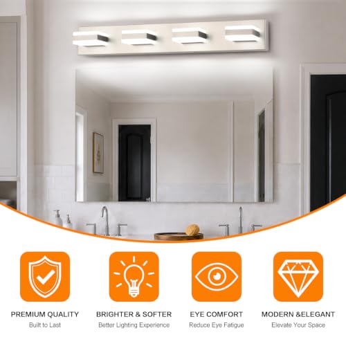 Brushed Nickel Bathroom Vanity Light Fixture - 4 LED Adjustable Color & Dimmable Over Mirror, 30 Inch