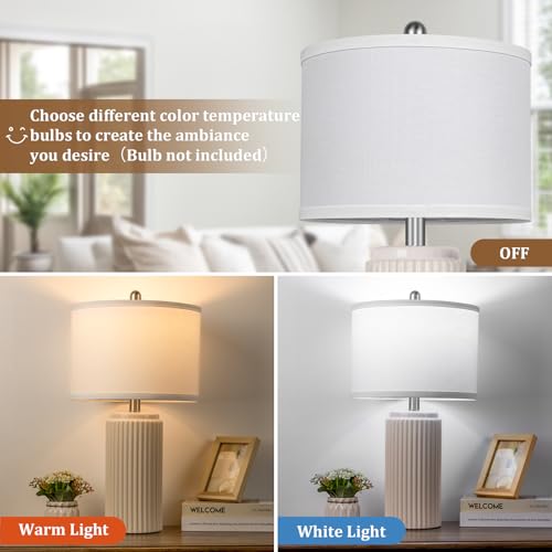 Cream Ceramic Table Lamps Set of 2 - 23.5 Inch Modern Nightstand Lamps - Variation Cream-1