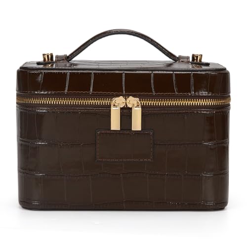 HiTotes Crocodile Waterproof Makeup Bag with Leather Toiletry Organizer - Travel Cosmetic Case, Women’s Vanity & Storage